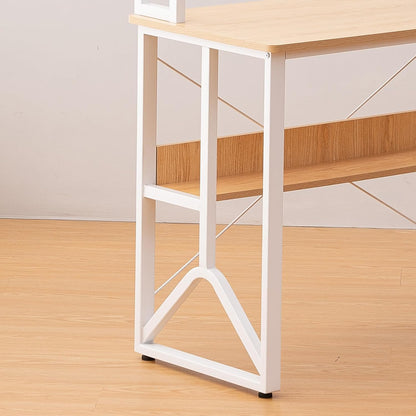 Modern bureau, 100 x 50 cm, eikenstijl, planken met dubbele niveaus, anti-val en stabiliserende Y-structuur, studentenbureau met veilige rand