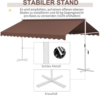 Vrijstaande Luifel – Staande Zonwering – Tuinluifel – Balkonluifel – Overkapping – Verstelbare Dakhoek – Waterafstotend PU-Polyester – 450x340x255 cm – Koffiekleur