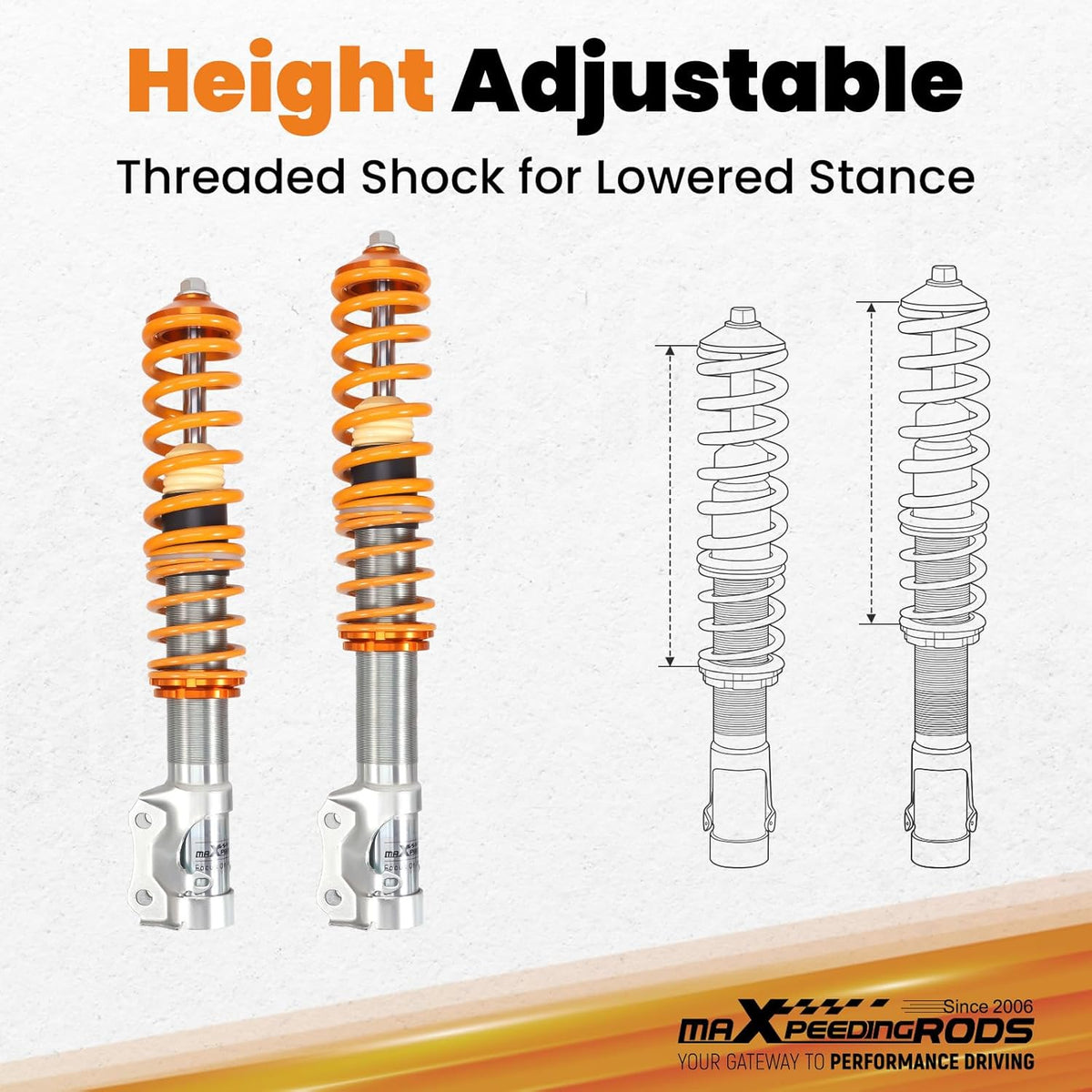 maXpeedingrods Set van 4 Coilover-combi-schroefdraad veerset schokdempers in hoogte verstelbaar voor VW Golf Mk2, Golf Mk3, Jetta Mk2, Jetta/Vento Mk3, Corrado 1989-1995, Toledo Mk1 goud