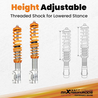 maXpeedingrods Set van 4 Coilover-combi-schroefdraad veerset schokdempers in hoogte verstelbaar voor VW Golf Mk2, Golf Mk3, Jetta Mk2, Jetta/Vento Mk3, Corrado 1989-1995, Toledo Mk1 goud