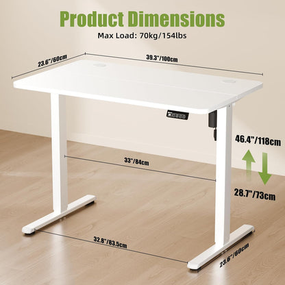 ERGOMAKER Elektrisch in hoogte verstelbaar bureau, 100 x 60 cm, elektrisch zit-sta-bureau, ergonomisch zit-sta-bureau, wit