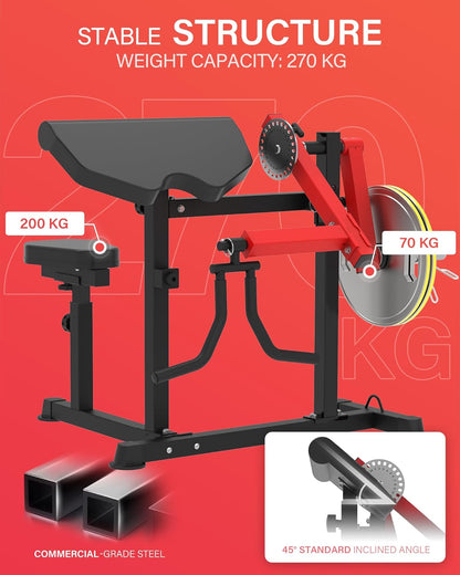HVO Biceps en Triceps bank: 2-in-1 Verstelbaar Trainingsapparaat voor Biceps Curls en Triceps Extensions – Preacher Curl Bank voor Thuis – Rood