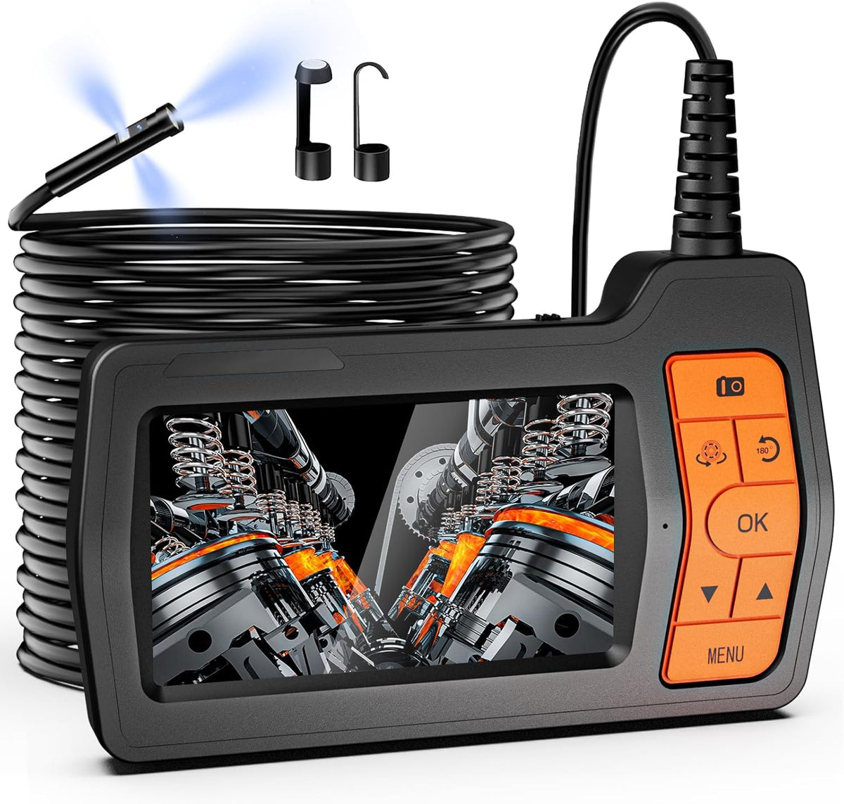 Endoscoopcamera met drie lenzen, 15 m, 5 inch IPS-scherm, 8 mm slangencamera, HD 1080p digitale inspectiecamera, IP67 waterdicht, buiscamera met vette kabel, 32 GB