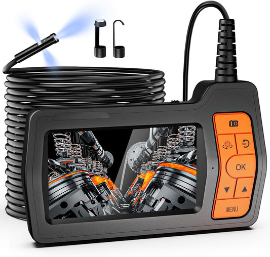 Endoscoopcamera met drie lenzen, 15 m, 5 inch IPS-scherm, 8 mm slangencamera, HD 1080p digitale inspectiecamera, IP67 waterdicht, buiscamera met vette kabel, 32 GB