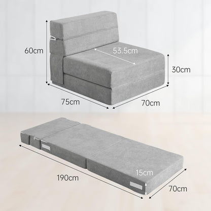ANONER Memory Foam Folding Sofa Bed with Cushion Twin Size Futon Sleeping Chair for Living Room Apartment (Single, Light Grey) - QUORE