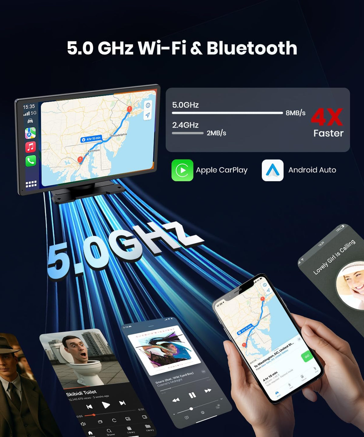 9,26 inch CarPlay Display met IPS touchscreen, draadloze Apple CarPlay en Android Auto, Bluetooth 5.0, Mirror Link, FM en AUX, snelle plug-and-play-installatie voor oudere voertuigen