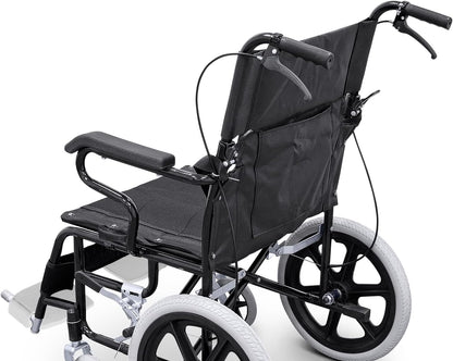 QUIRUMED Inklapbare rolstoel voor transport, Inklapbare en afneembare voetsteunen, Veiligheidsgordel, Remmen op hendels, Voor ouderen, Voor gehandicapten, Tot 120 kg
