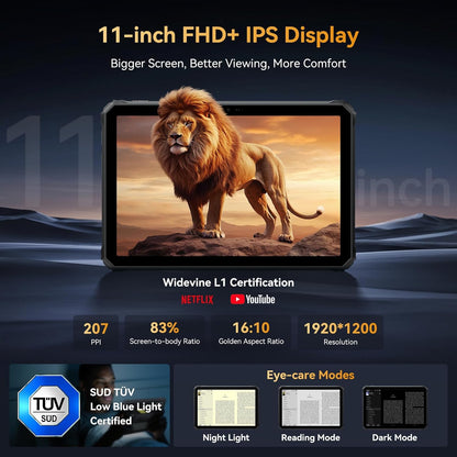 Blackview Active 7 Outdoor Tablet 11 inch Rugged Tablet Android 15, Dual 4G + 5G WiFi 45W 10000mAh GeminiAI 20MP nachtzicht campinglicht 24 GB RAM + 128 GB ROM + 2 TB TF NFC/PC Mode/GPS/OTG/met stylus