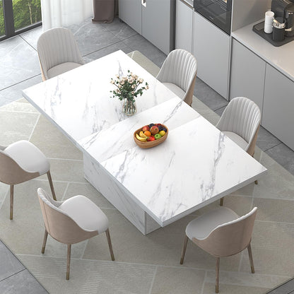 Eettafel – Keukentafel – Eetkamertafel – Tafel – Witte Tafel – Kunstmarmeren Blad – Industriële Houten Onderstel – 180 x 80 cm – Geschikt Voor 6-8 Personen
