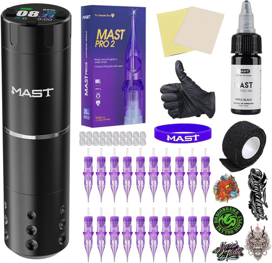 Mast Mast A1 Pro Tattoo Kit, Wireless Tattoo Gun Machine Kit, for Long Time, Needles Cartridges Black Tattoo Ink Kit for Tattoo Artists