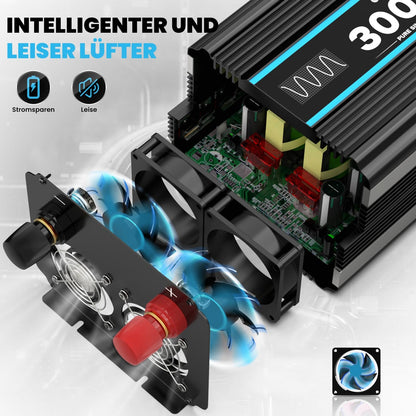 Omvormer 12V naar 230V zuivere sinus 3000W spanningsomvormer Omvormer met EU-aansluitingen en USB-poort -afstandsbediening en LED-display Voor camper, caravan, camping