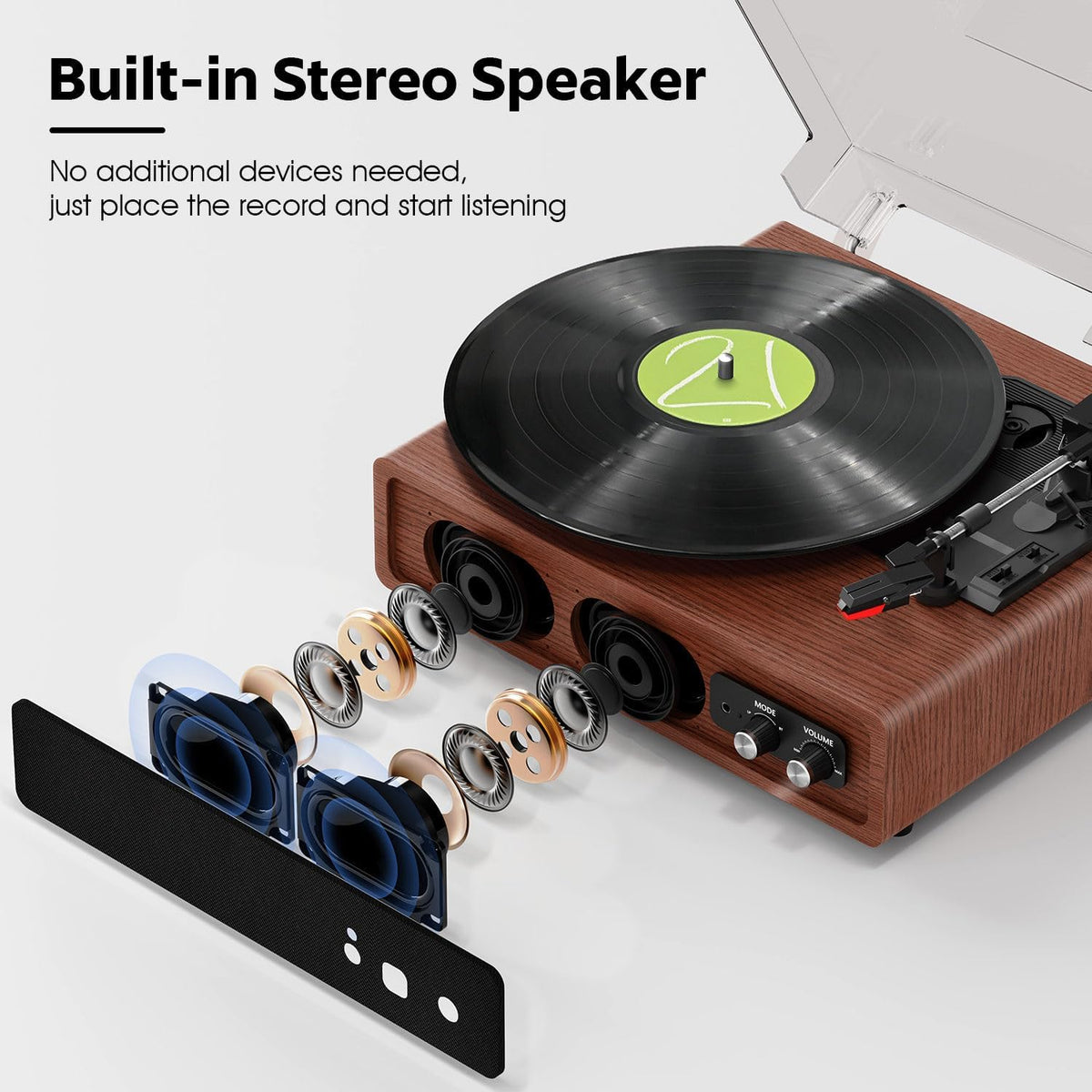 Platenspeler – Draaitafel – Vinylspeler – Grammofoon – LP Speler – Kastanjebruin – Bluetooth In/Uit – Ingebouwde Stereo-Luidsprekers