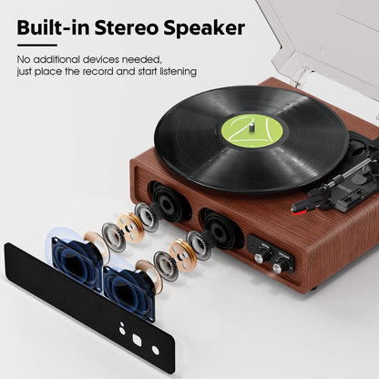 Platenspeler – Draaitafel – Vinylspeler – Grammofoon – LP Speler – Kastanjebruin – Bluetooth In/Uit – Ingebouwde Stereo-Luidsprekers
