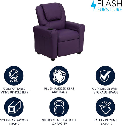 Flash Furniture Hedendaagse kinderfauteuil met bekerhouder en hoofdsteun, hout, paars Vinyl, 60,96 x 48,26 x 48,26 cm