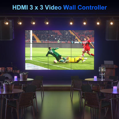 Video Wall Controller 3x3 4K, Portta HDMI Video Wall Processor met 19 splitsingsmodi, RS232, 180 ° Rotate, Audio Extractor, 3x3, 3x2, 2x3, 2x2, 4x2, 2x4, 1x2, 2x1, 9 tv -schermen in 1 Wall Display