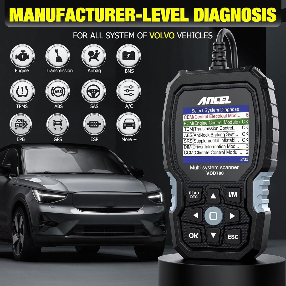 OBD2 Diagnosetool – Autoscanner – Foutcode Lezer – Diagnoseapparaat – Auto Diagnosetester – Volledige Systeemdiagnose – Gratis Levenslange Updates