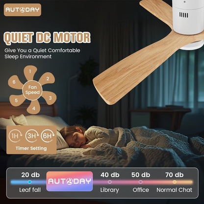 Houten plafondventilator met ledlicht, 24 W, stil, DC motor, 38 W, plafondventilator, hout, diameter 132 cm, afstandsbediening met geheugenfunctie, zomer/winterfunctie, 6 snelheden