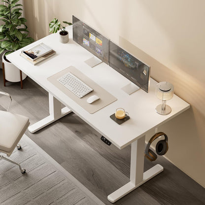Height Adjustable Desk, 120x60cm, Electric with Memory Function, Standing Desk, Computer Table, Cable Management and Hooks, Adjustable Standing Desk for Office and Home, White - QUORE