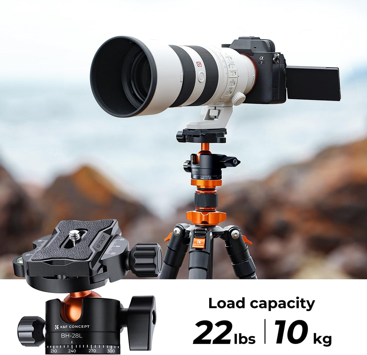 K&F Concept Carbon Monopod Camera Statief 172cm, Professioneel Compact Statief voor DSLR D255C4, met Metalen Kogelkop met Inclusief Draagtas Max:10kg (SA255C1)