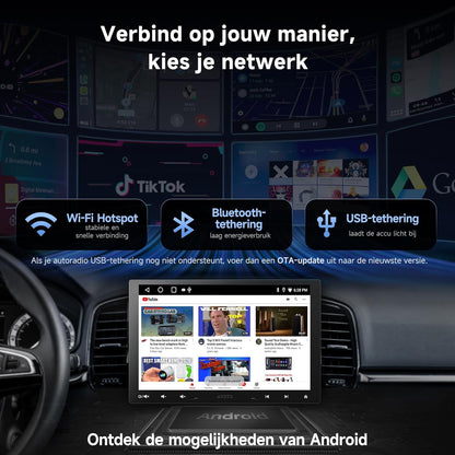 10,1 inch 2 DIN & 1 DIN Adaptieve Autoradio, Draadloze CarPlay & Android Auto, WiFi/BT/USB Tethering, 24-bands EQ, Achteruitrijcamera, HD LRV, 2G+32G