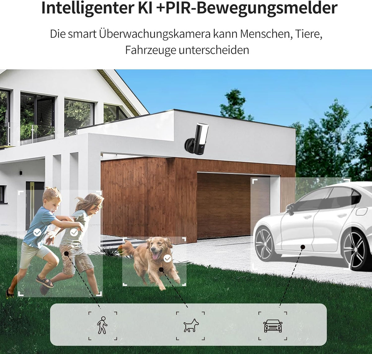 SecuFirst Beveiligingscamera's met Wandlamp, Video Camera Beveiliging met Bewegingssensor Buiten, Security Bedraad Buitenlicht,900 lm, 10 W, 2K buitenbewaking met LED-spotlight, set van 2