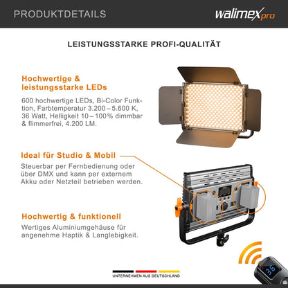 Dimbare LED-Paneellamp – Videolamp – Fotolamp – Studiolamp – Streamverlichting – Bi-Color Met Batterijsleuven – 36 W, 4200 Lumen – 3200-5600 K, CRI ≥97