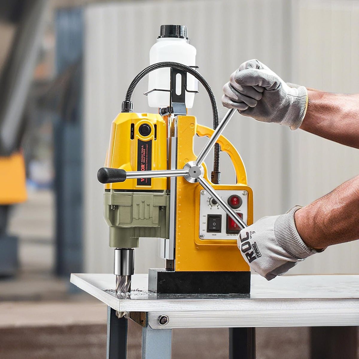 VEVOR Magnetic Drill 1200 W Motor Magnetic Electric 12500 N Drill Diameter 40 mm Drill with 2 Drill Points Variable Speed for Metal Surfaces, Yellow - QUORE