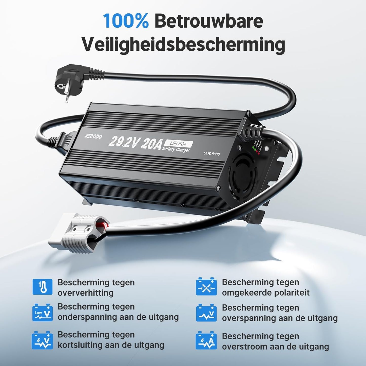 LiFePO4 Acculader – Batterijoplader – Accu Ladestation – Oplaadadapter – Stroomvoorziening – 29,2V 20A Snelladen – Hoge Laadefficiëntie