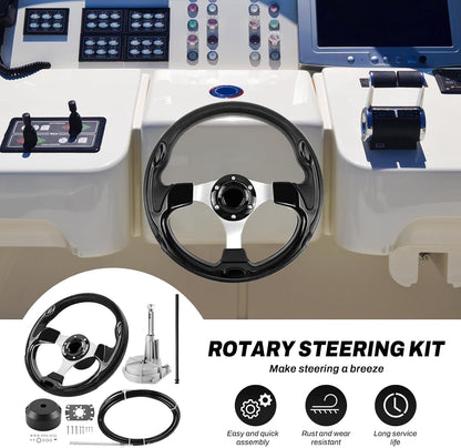 Bootstuursysteem, mechanische roterende stuurkit, 396,24 cm kabelbesturingskabel, buitenboord, marine-stuursystemen voor vissersboten, jachten en andere vaartuigen - met stuurwiel