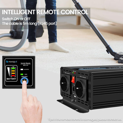 Spanningsomvormer 12V Naar 230V 1000W – Omvormer – Auto Omvormer – Spanningsconverter – Pure Sinus Omvormer – Zuivere Sinus – 2 EU-Stopcontacten En 2,1A USB