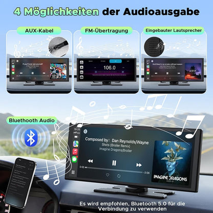 Draadloos CarPlay Display – Android Auto Scherm – Autoradio Touchscreen – Auto Multimediasysteem – In-Car Entertainment – 10,25 Inch In-Cell Touchscreen – Voor- en Achter Dashcam 2.5K + 1080p