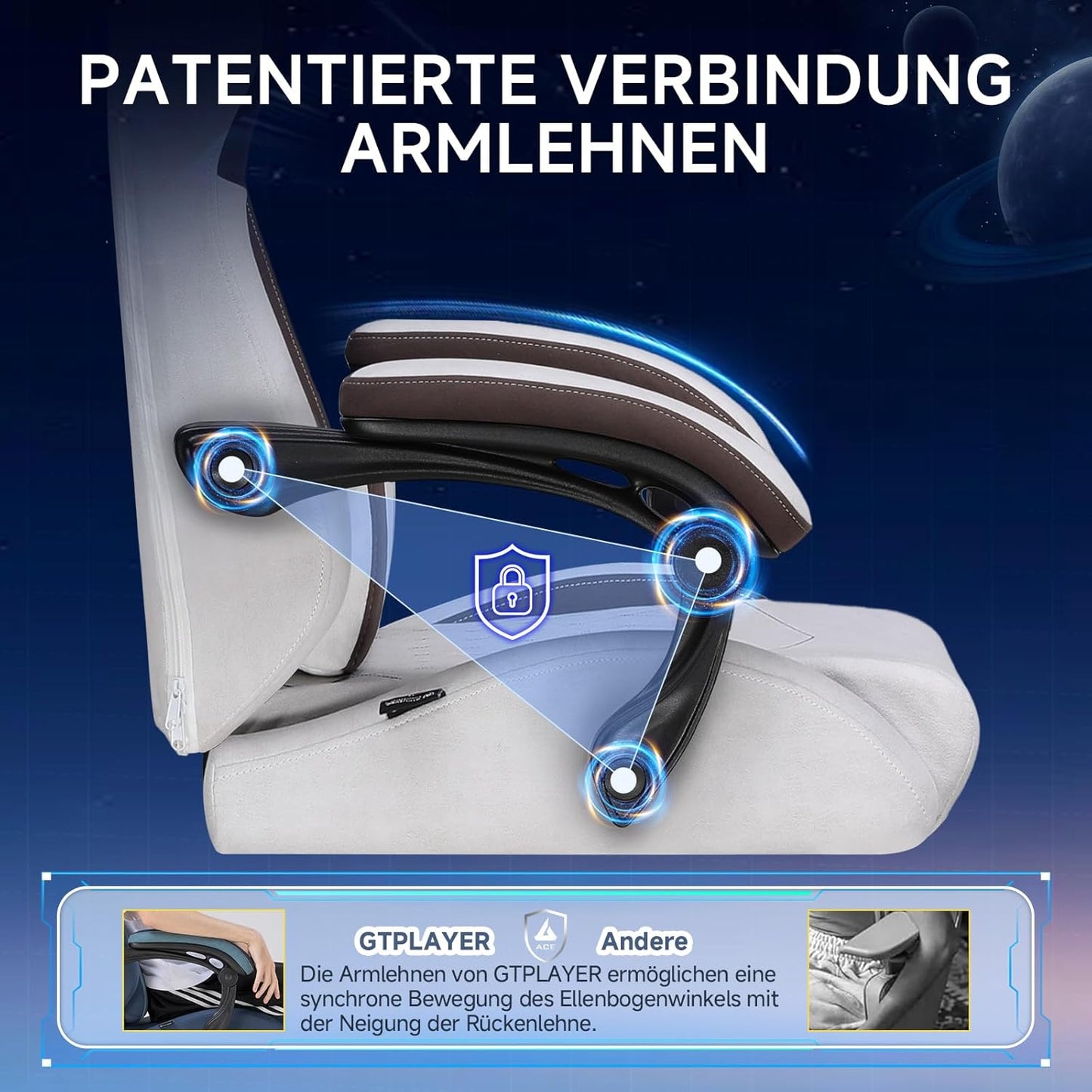 GTPLAYER Ergonomic Gaming Chair, Technical Fabric, with Lumbar Support, Computer Chair with Extended Backrest, Supports up to 150 kg, Brown - QUORE
