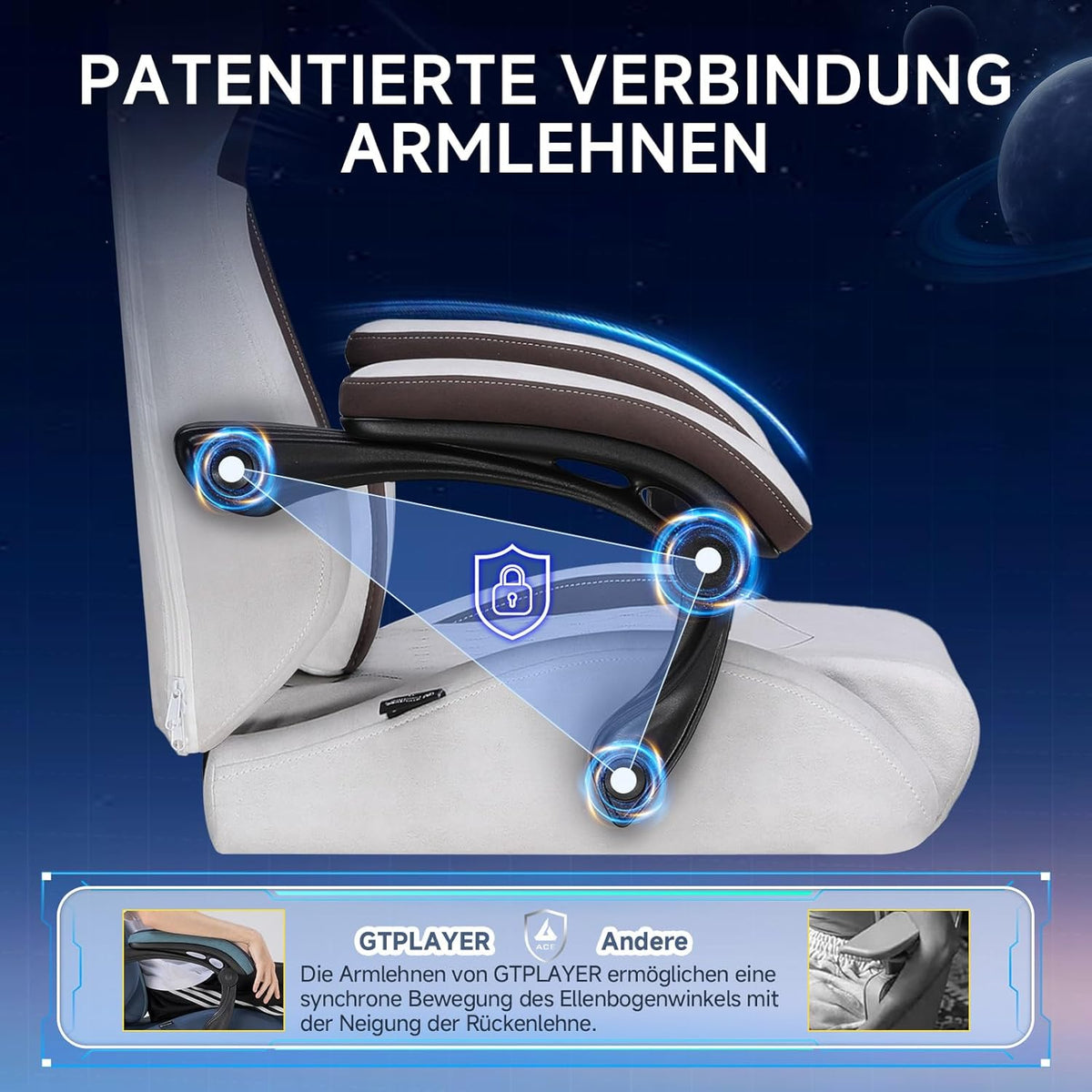 GTPLAYER Ergonomic Gaming Chair, Technical Fabric, with Lumbar Support, Computer Chair with Extended Backrest, Supports up to 150 kg, Brown - QUORE