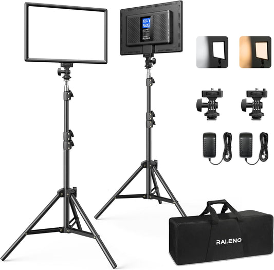 Led-Videolamp – Videolamp, Videolicht, Studiolamp, Fotolamp – Set van 2 met statieven en telefoonhouder – Dimbaar van 0 tot 100% – 3200 tot 5600 K, 8000 mAh batterij