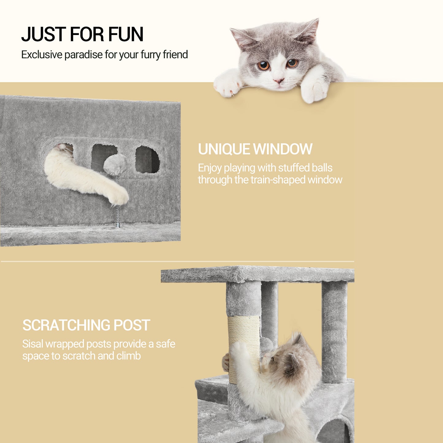Krabpaal – Kattenpaal – Kattenboom – Krabmeubel – Krabton – Extra Hoog 210 cm – Met 8 Sisal Stammen & Grote Ligplaats