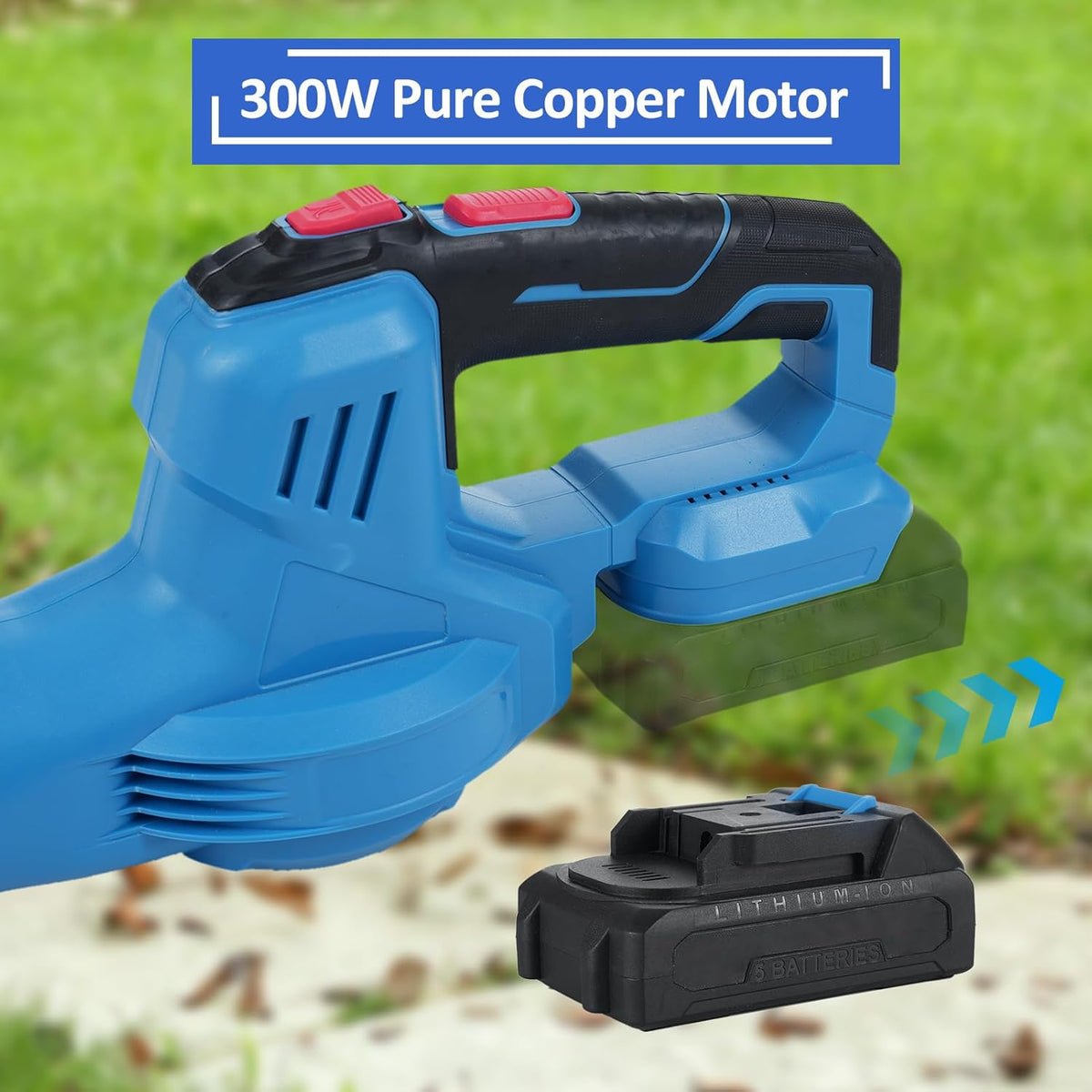 Accu-bladblazer 20 V krachtige borstelmotor 300 W handblazer handblazer 150 MPH bladblazer elektrische gazononderhoud bladblazer accu bladblazer 2,0 Ah voor de