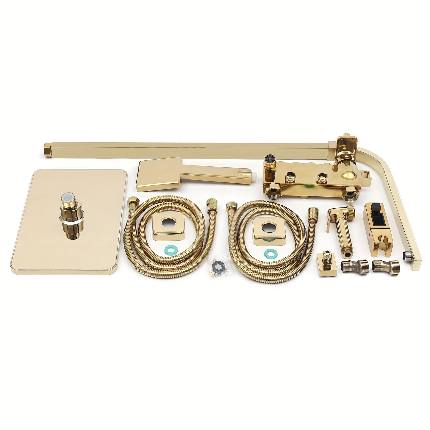 Douche Systeem – Douche Set – Regendouche – Handdouche – Wastafelkraan – Gouden Afwerking – Massief Messing – Verstelbare Handdoucherail 80-120 cm