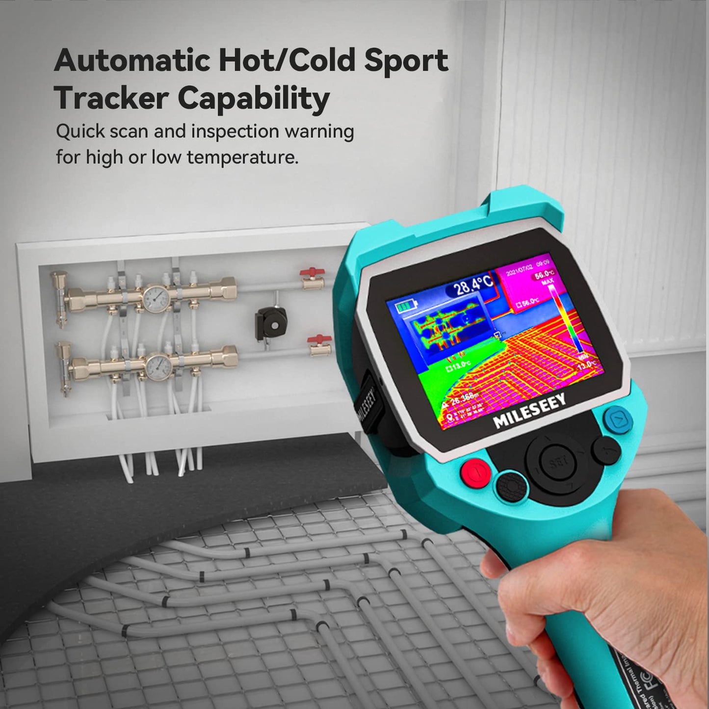 Warmtebeeldcamera, MiLESEEY Handheld 256* 192 IR-resolutie warmtebeeldcamera, 3,5 inch LCD-scherm, IP65 waterdicht, oplaadbaar, 6 paletten, thermische camera met automatische trackfunctie voor koude