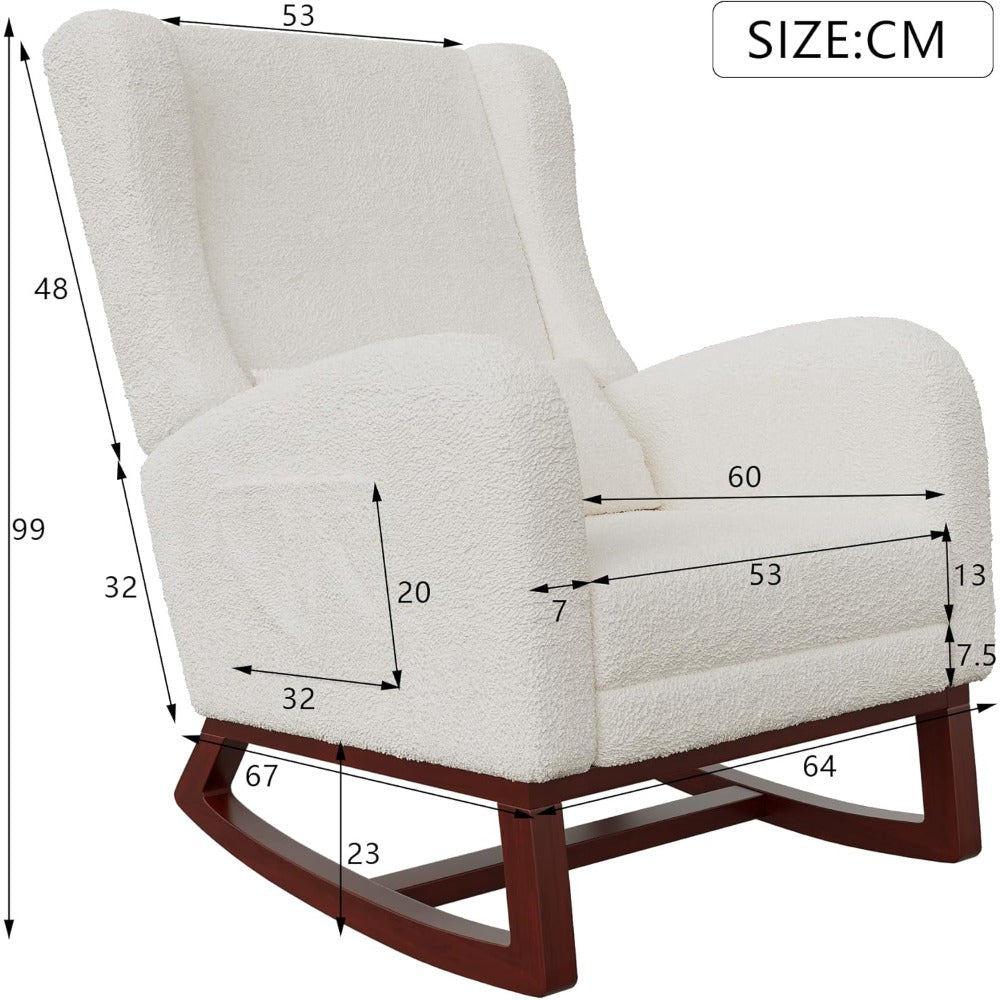 Schommelstoel – Relaxstoel – Schommelstoel Met Voetensteun – Lounge Stoel – Fauteuil – Linnen-Katoen Bekleding – Stevig Houten Frame – Compact 64x67x99 cm