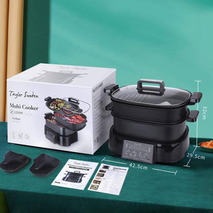 Taylor Swoden Arthur Elektrische stoompan, programmeerbaar, multifunctioneel, met vooraf ingestelde programma's en warmhoudfunctie, 6 l, 1250 W, BPA-vrij