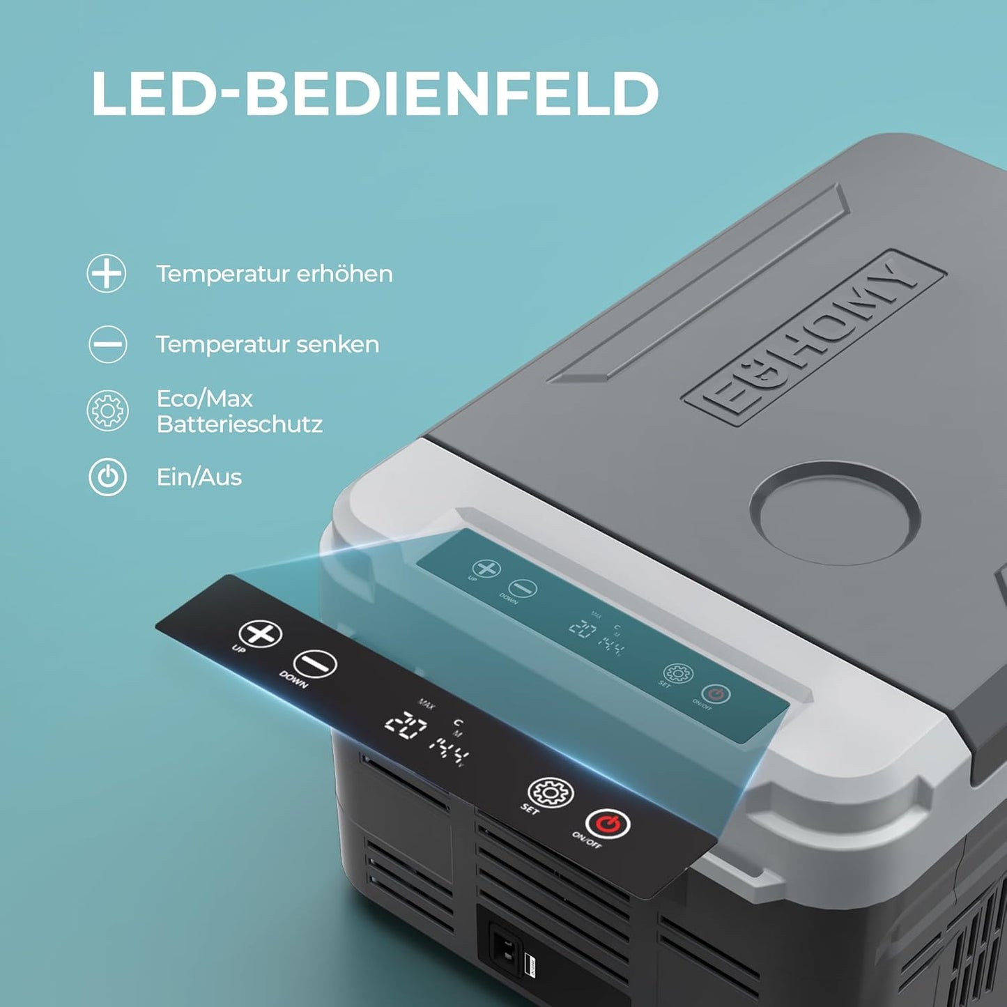 EUHOMY Draagbare koelbox voor compressor 10 l (-20 °C ~ 20 °C), DC 12/24 V AC 230 V draagbare compressor met app-bediening, 15 minuten snelle koeling, ECO/MAX modi