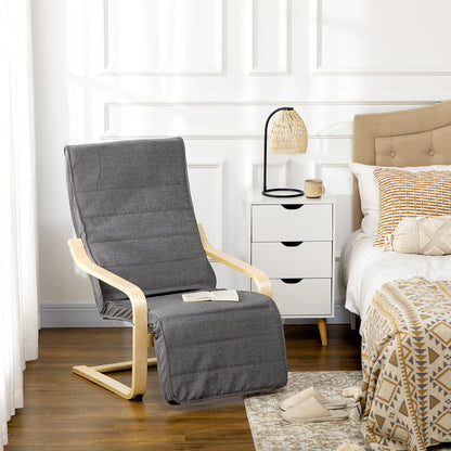 Relaxfauteuil – Fauteuil – Lounge stoel – Schommelstoel – Verstelbare stoel – Grijs – Verstelbare Voetensteun in 5 Standen – Massief Houten Frame