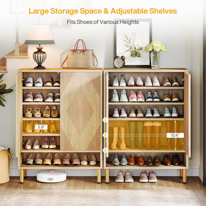 Schoenenkast – Schoenenrek – Schoenenopberger – Halkast – Schoenenbank – Smal Design – 25 Paar Schoenen – Houten Kast Met Goud Metalen Frame – 73x35x115 cm