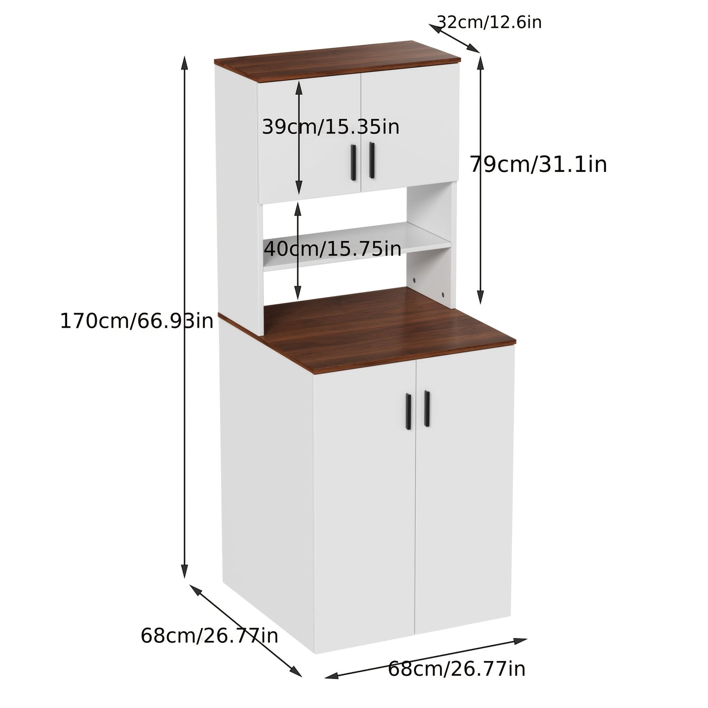Opbergkast – Opbergmeubel – Kast – Bergkast – Opbergrek – Met Dubbele Deuren – Geschikt Voor Wasmachine 68x68x170cm – Wit – Verstelbare Planken – Stevig Hout
