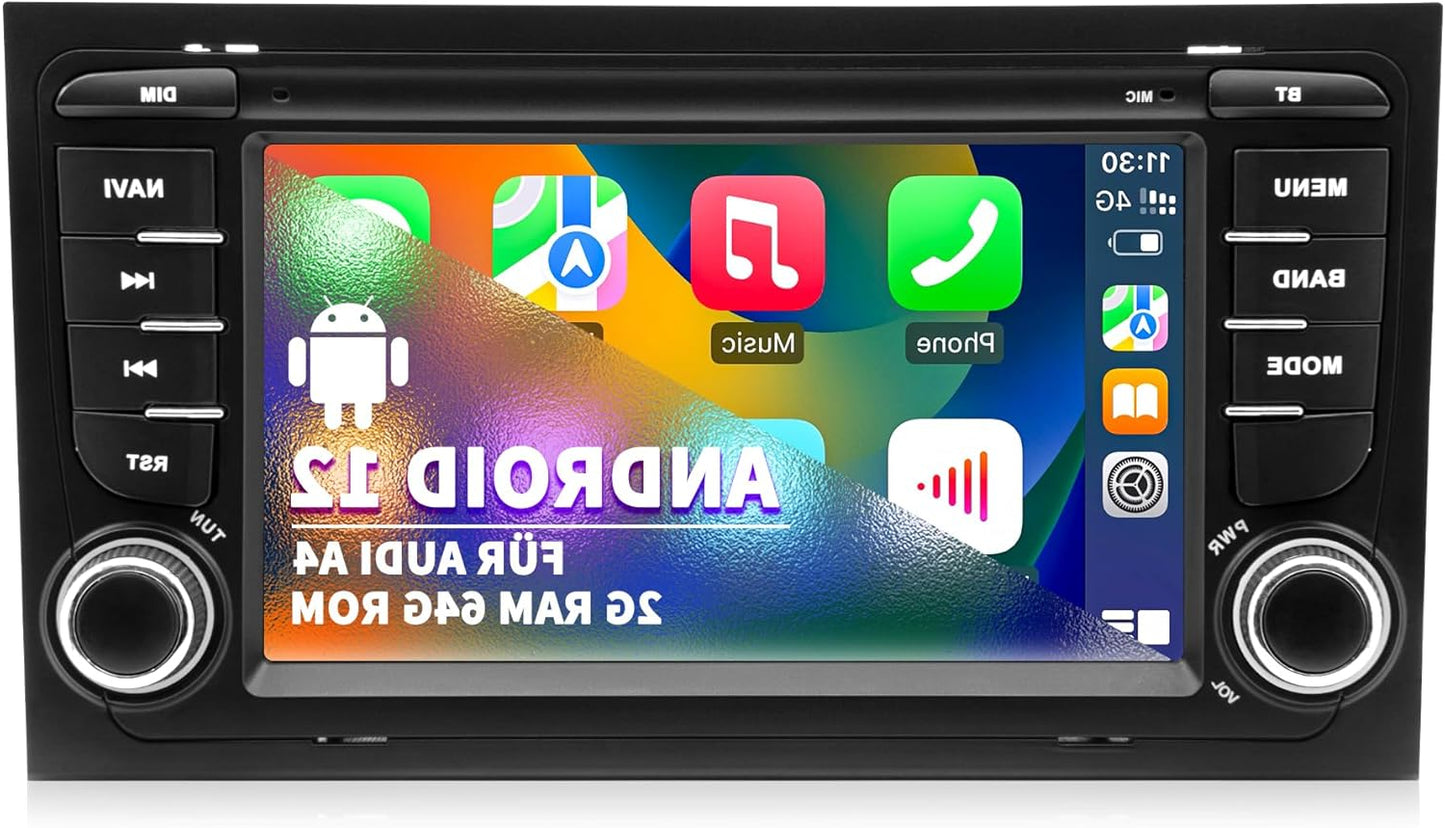 Autoradio voor Audi A4 S4 RS4 – Autoradio Auto Stereo – Infotainmentsysteem – Multimedia Speler – Navigatiesysteem – Android 13 Systeem – 7 Inch IPS Touchscreen – Draadloze CarPlay en GPS Navigatie