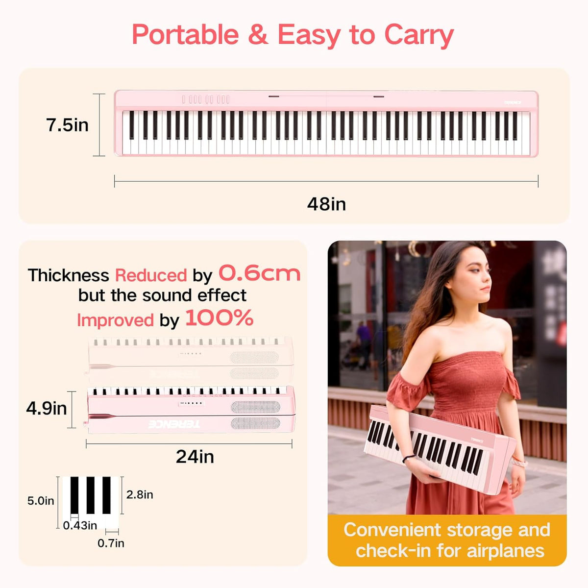 E-piano 88 toetsen – Keyboard Piano – Digitale Piano – Elektrische Piano – Opvouwbare Piano – Roze – Opvouwbaar Ontwerp – Bluetooth En Opnamefunctie