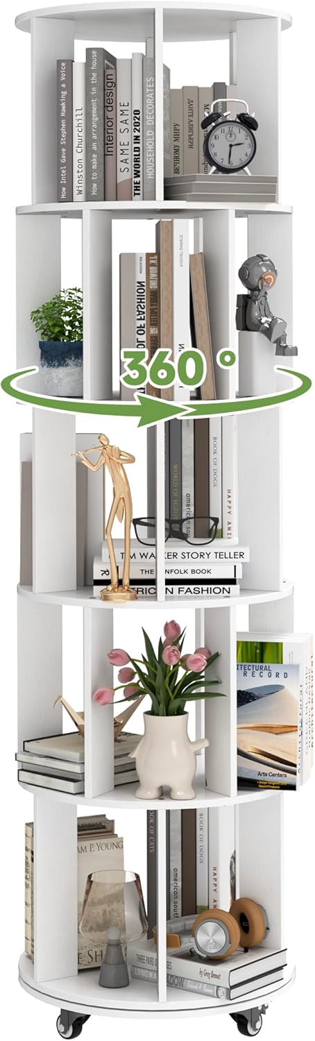 Roterende Boekenplank 360° draaibare boekenkast voor Kinderkamer Vrijstaande Roterende Boekenkast Multifunctionele Display Organizer voor Thuis Studiekamer Slaapkamer (Wit)