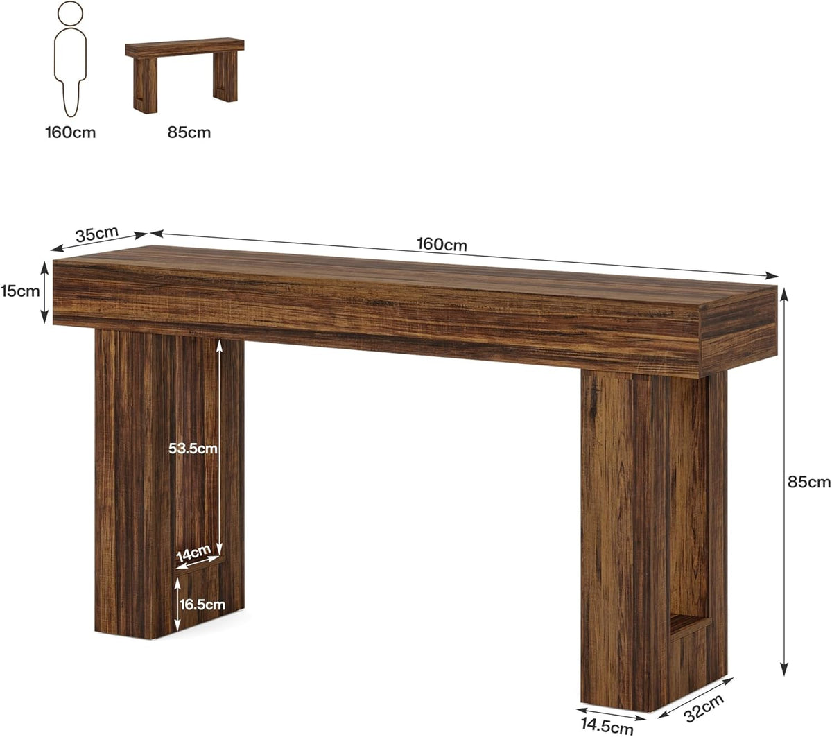 Tribesigns 160 cm Long Console Table, Rectangular Sofa Table Behind the Sofa, Farmhouse Table for Entrance, Hallway, Living Room (Rustic Brown)