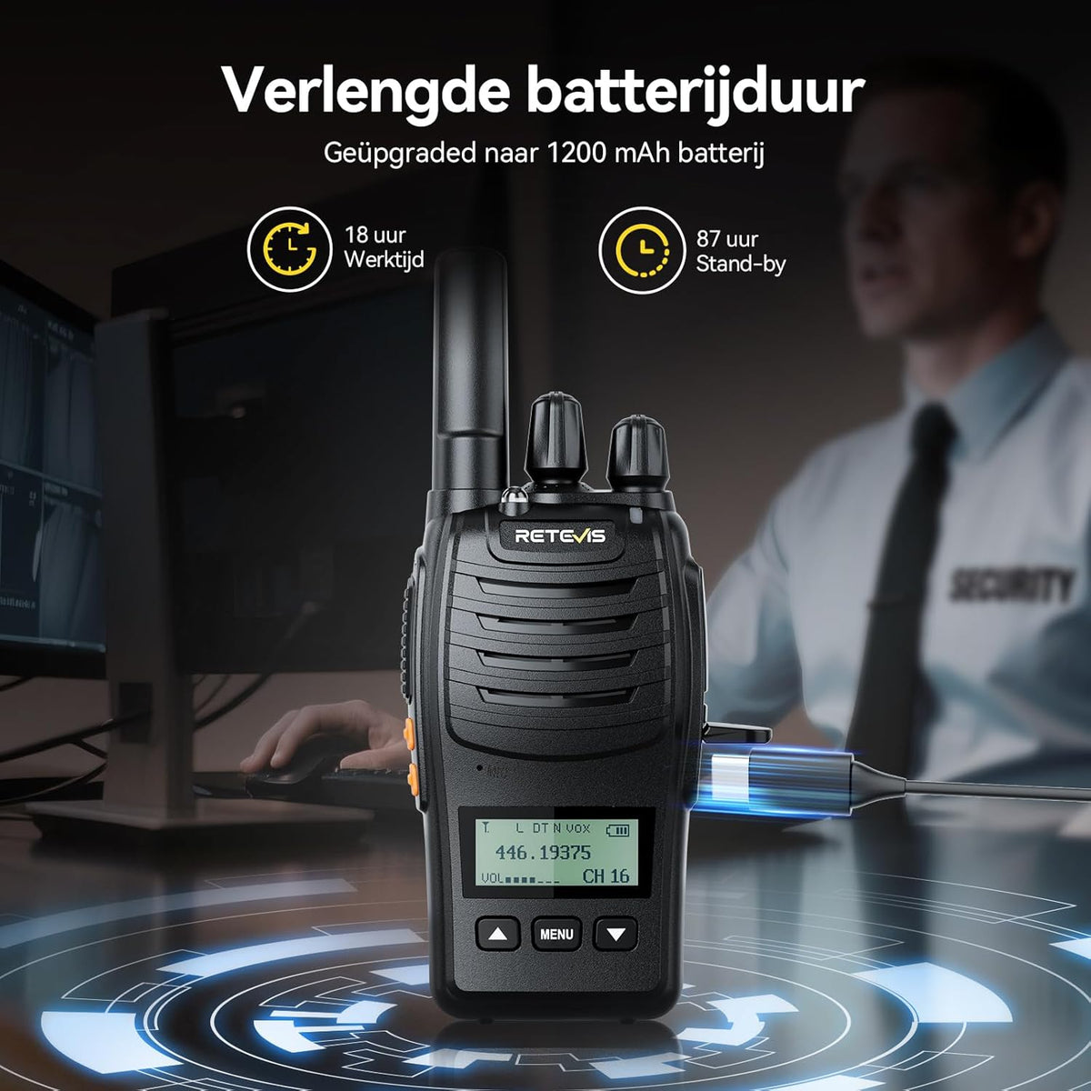 Retevis H777D Portofoons met 10-Voudige Oplader, LCD-Scherm, 1200 mAh-Batterij, Type C-Oplader, Eenvoudig te Koppelen, Langeafstandsradio voor Beveiliging, Hotel (10 Stuks)