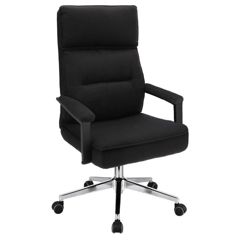 Bureaustoel – Kantoorstoel – Draaistoel – Office Chair – Computerstoel – Stoffen Bekleding – Verstelbare Zithoogte – Metalen Onderstel Chroom - Zwart